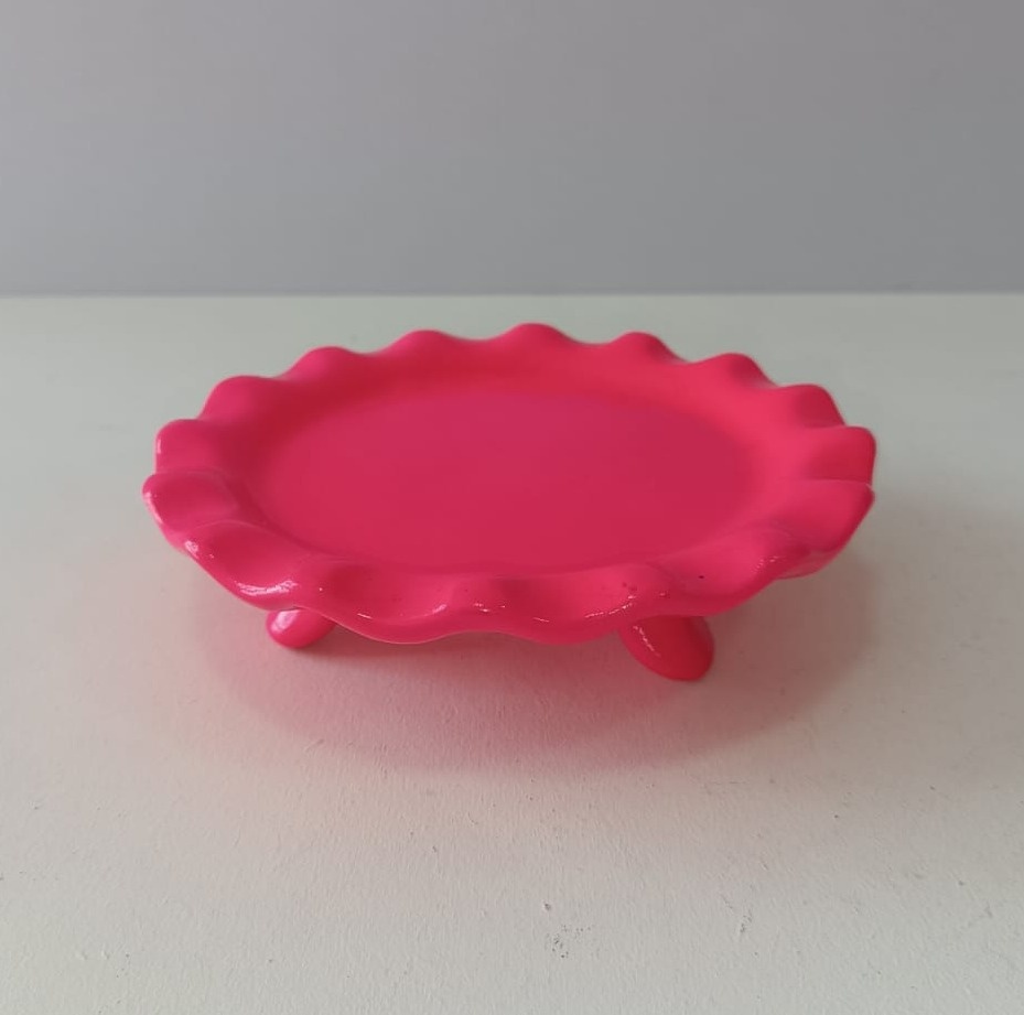 Bandeja Redonda Babado Rosa Neon - Mabelly Festas