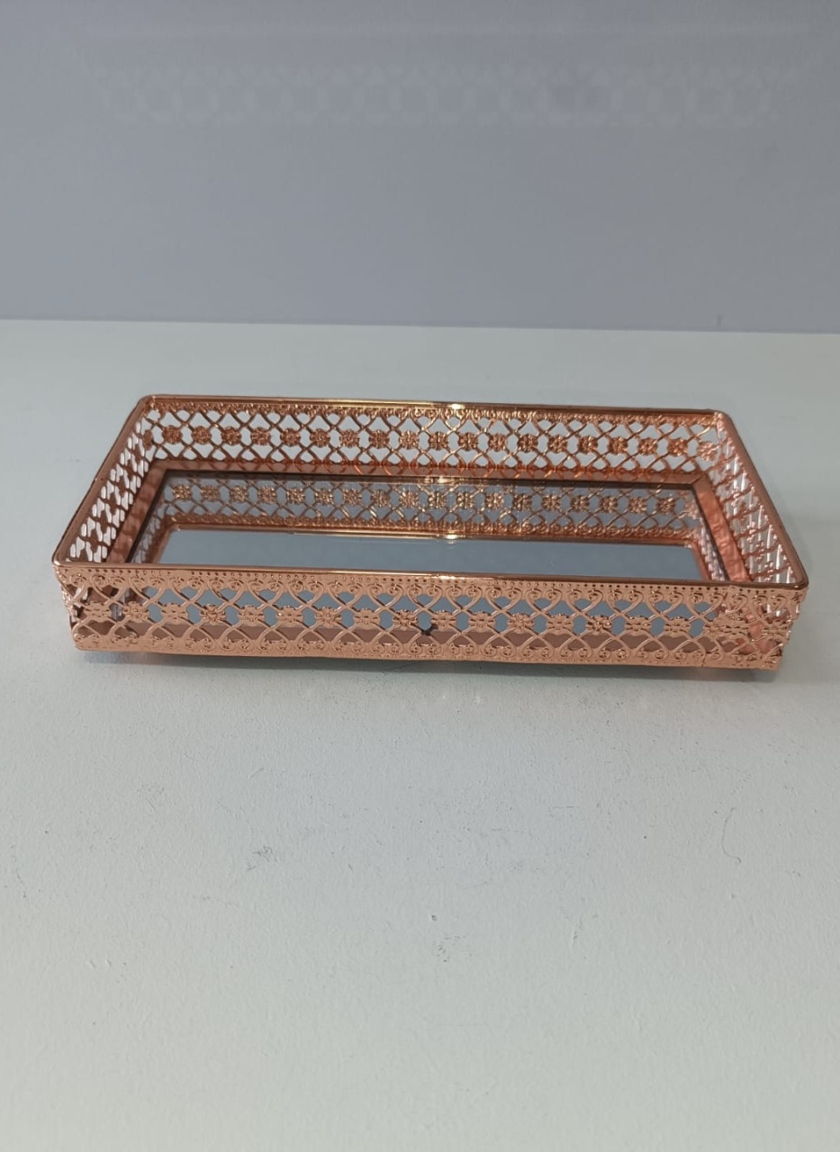 Bandeja Espelhada Luxo Rose Gold - Mabelly Festas