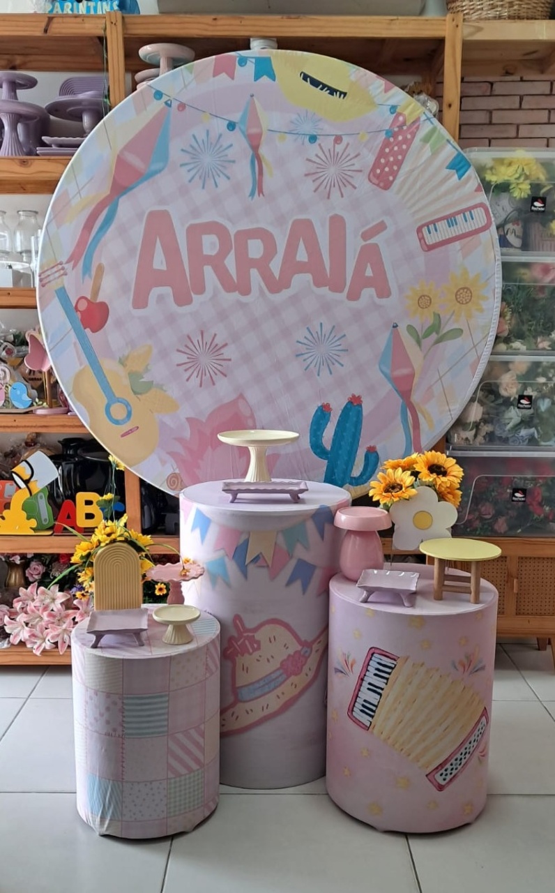 Kit Pm Arraiá Rosa Redondo - Mabelly Festas