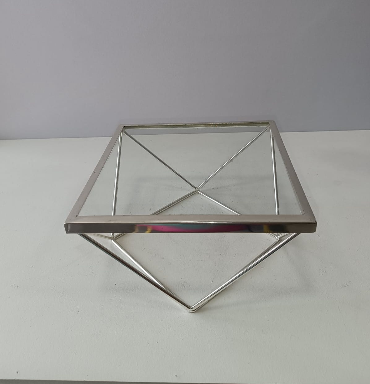 Suporte Quadrado Diamante Luxo Prata - Mabelly Festas