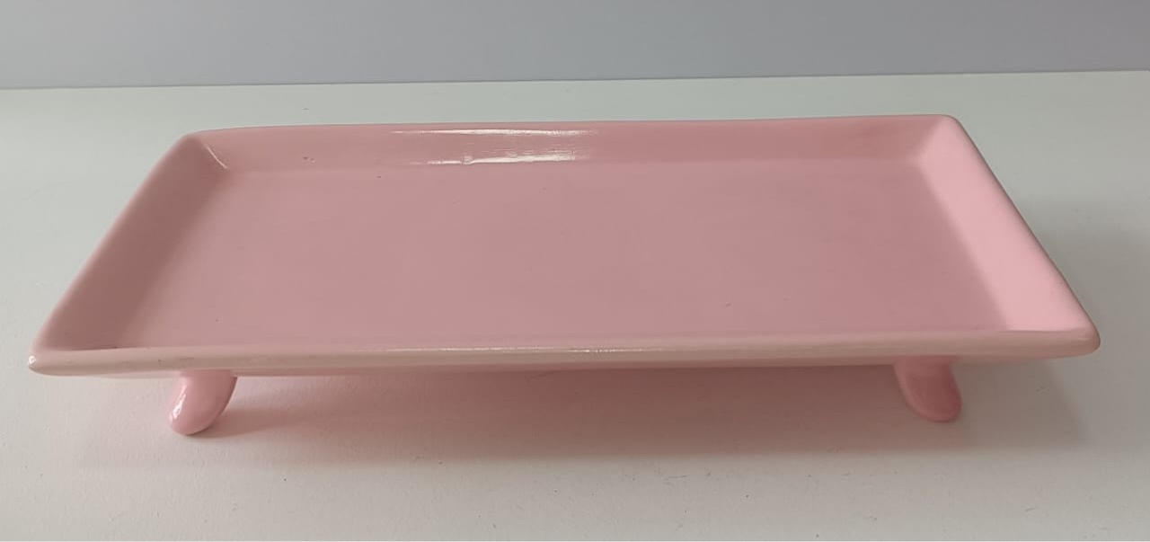 Bandeja Retangular Com Pé Rosa  - Mabelly Festas