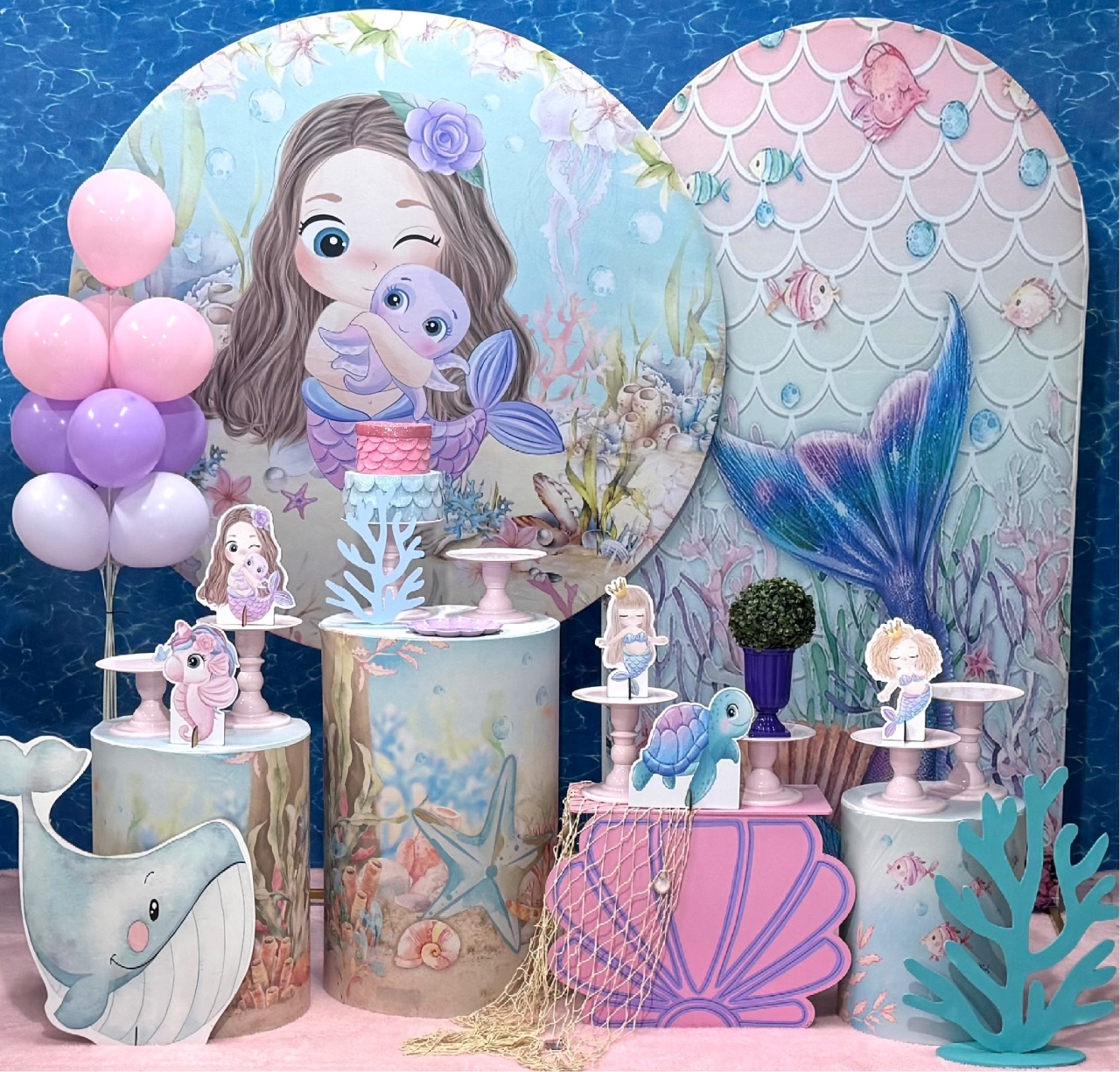 Sereia Aquarelada 2 Com Painel Lateral Romano - SofistiqueDecor