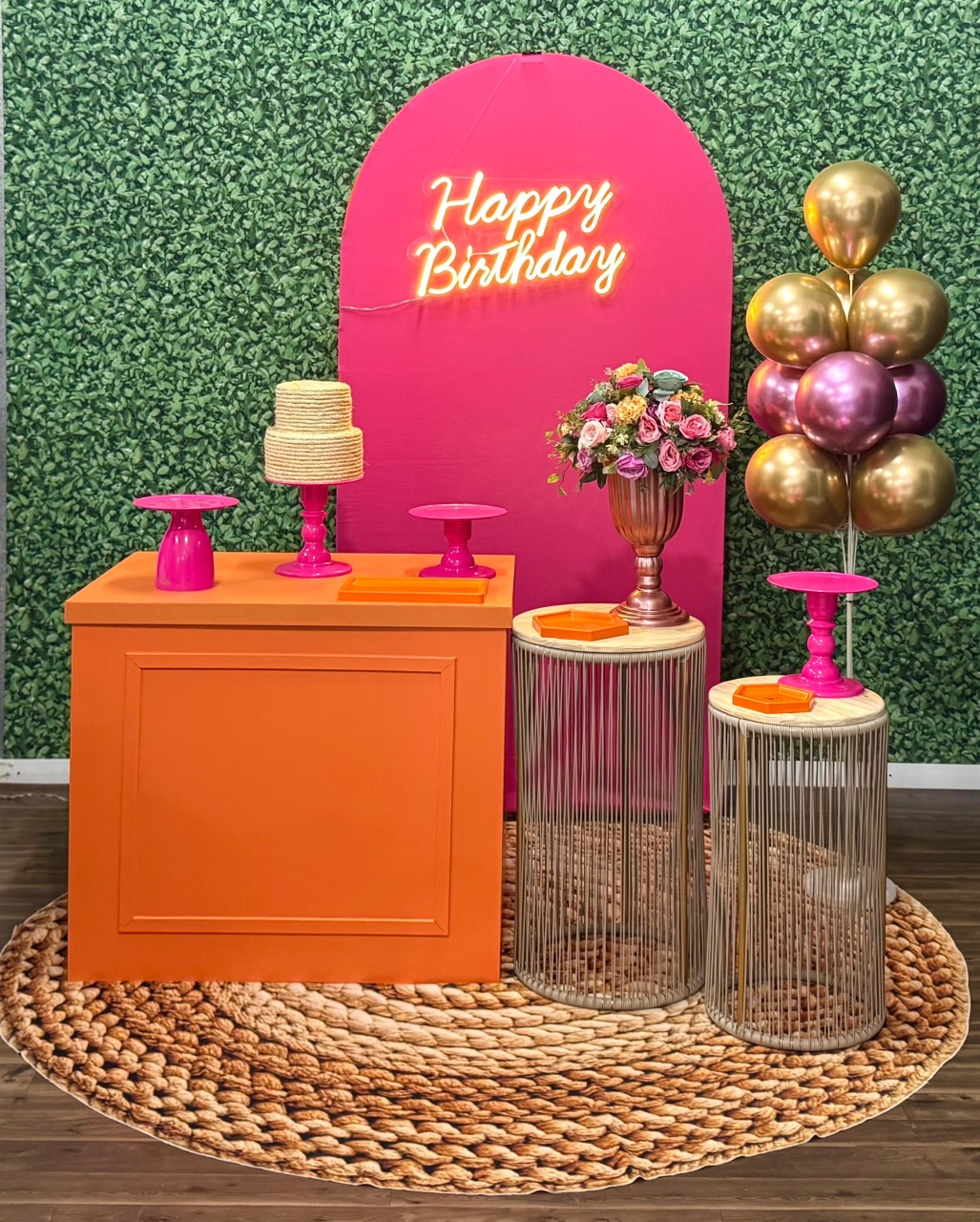Happy Birthday Rosa Laranja - Modelo 1 - SofistiqueDecor