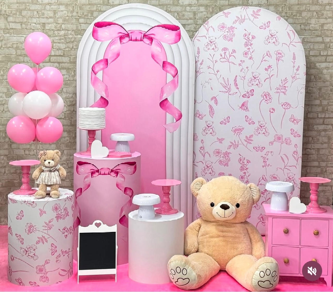 Laço Rosa - Chá de Bebê Com 2 Painéis Romano - SofistiqueDecor