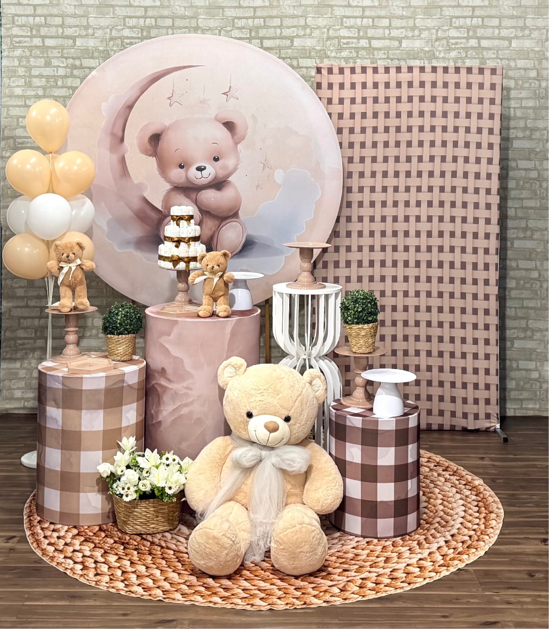 Chá de Bebê Urso Bege Lua Com Painel Lateral - SofistiqueDecor