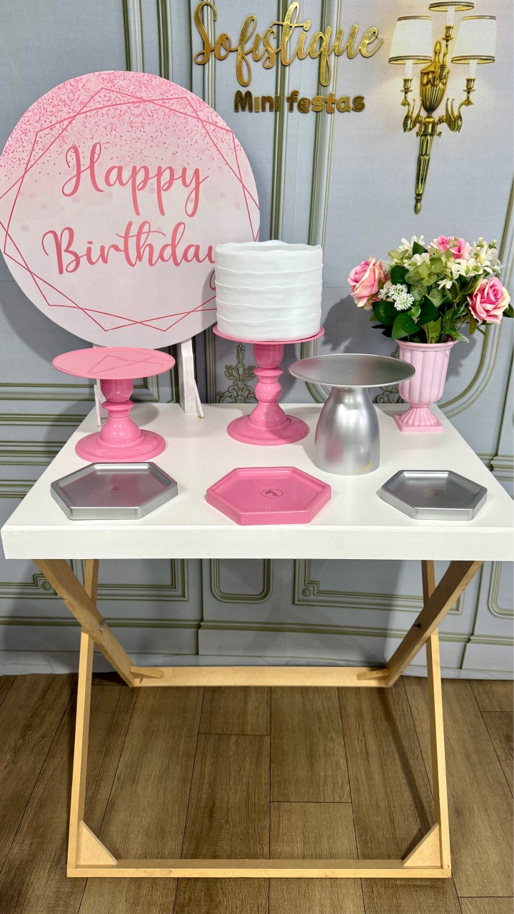 Happy Birthday Rosa Prata - Mini - SofistiqueDecor
