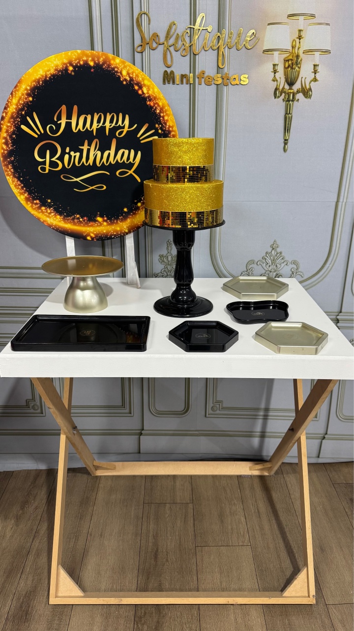 Happy Birthday Preto E Dourado Mini - SofistiqueDecor