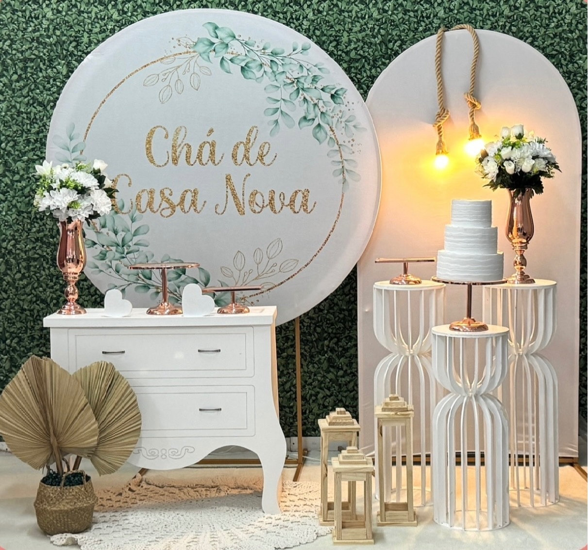 Chá de Casa Nova Verde Com Mesa E Painel Lateral - SofistiqueDecor