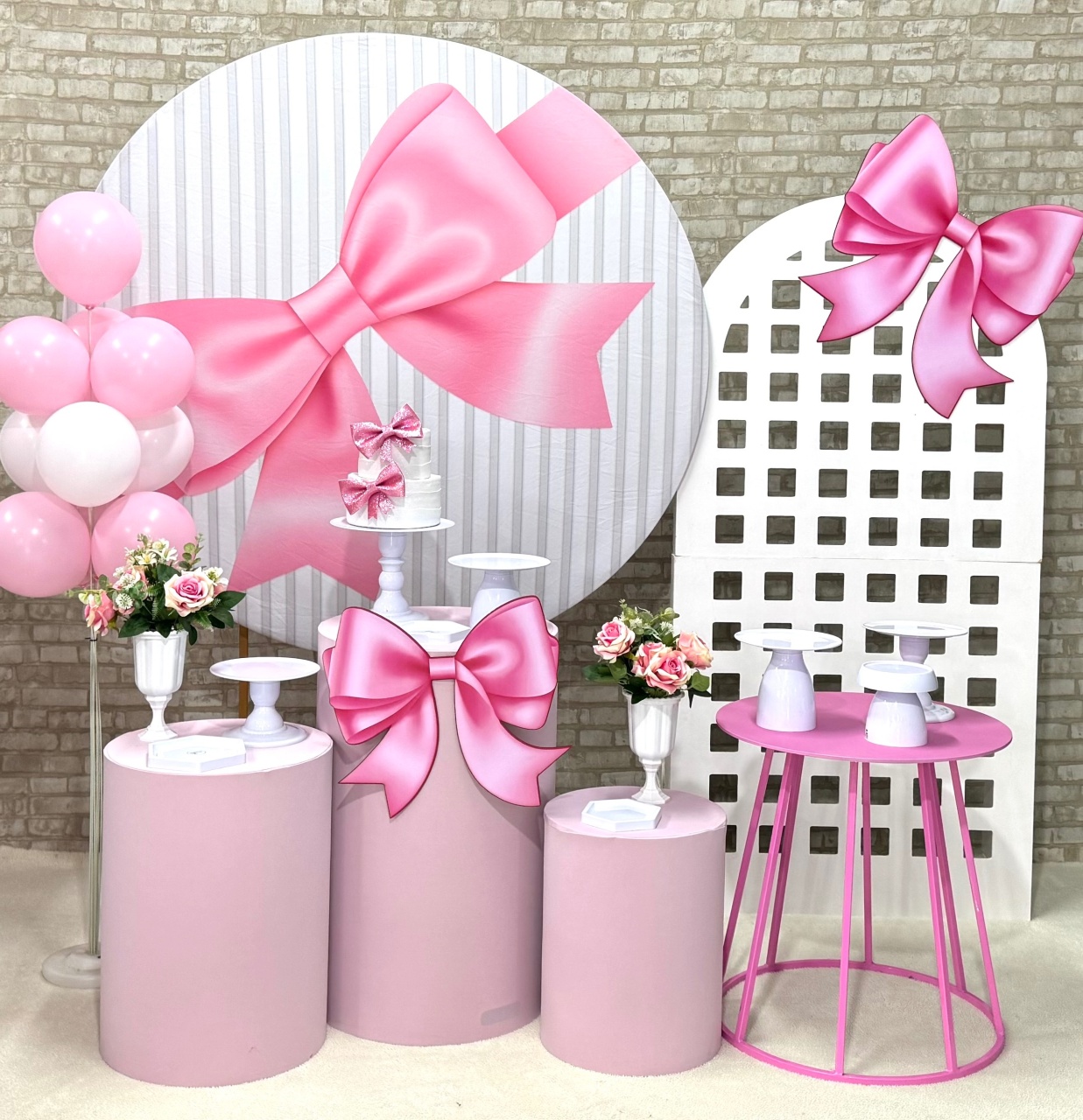 Laço Rosa 2 Com Painel Lateral Ripado  - SofistiqueDecor