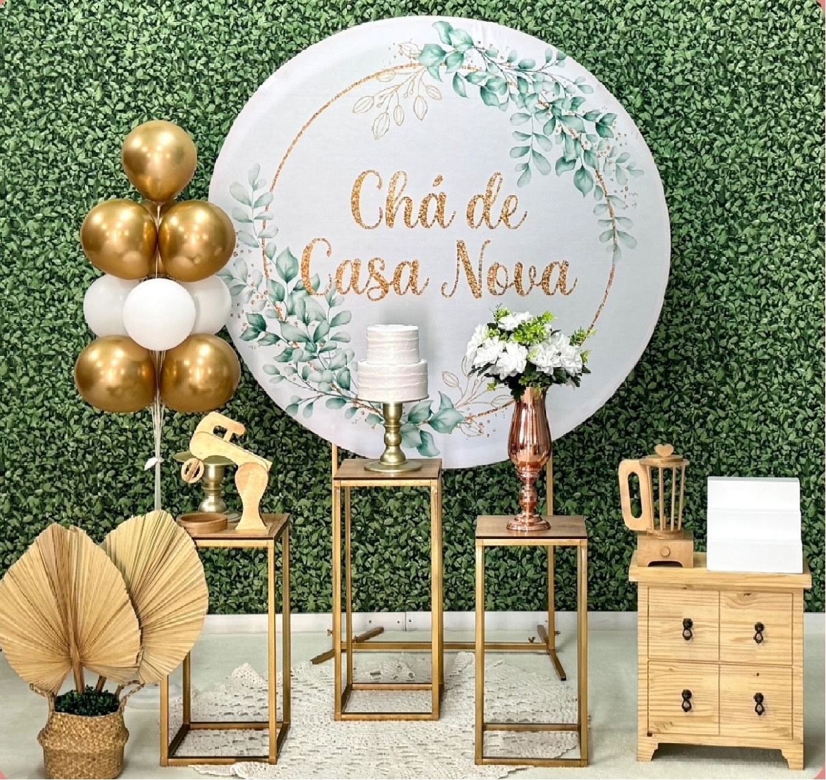 Chá de Casa Nova Verde Com Mesas Ferro - SofistiqueDecor