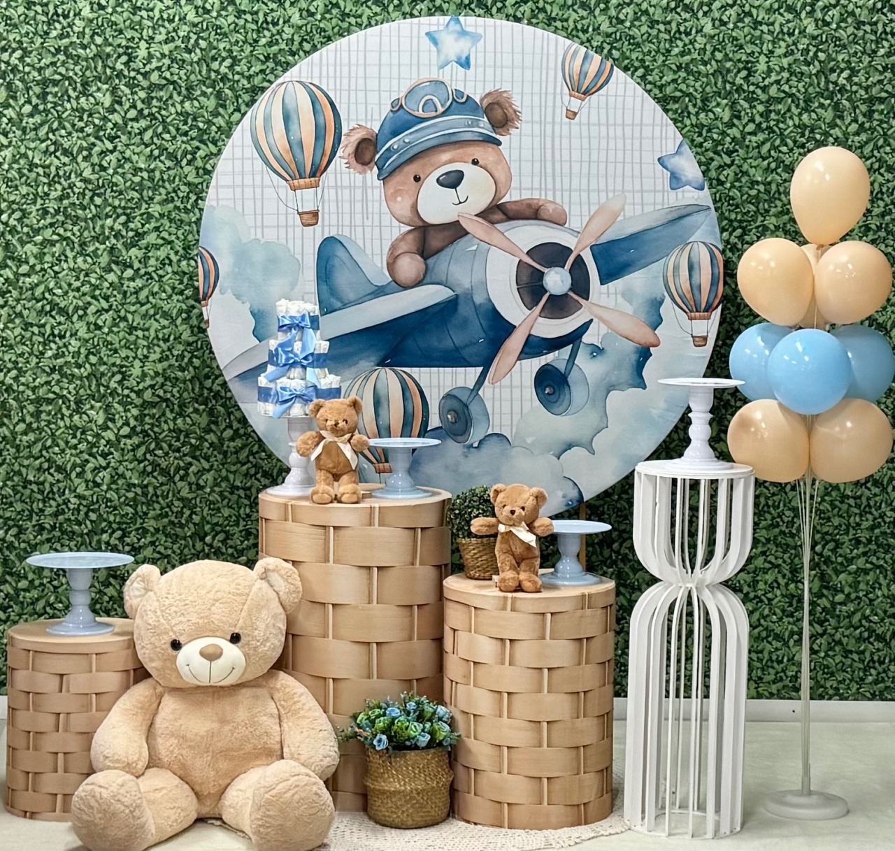 Urso Aviador Azul E Bege - SofistiqueDecor