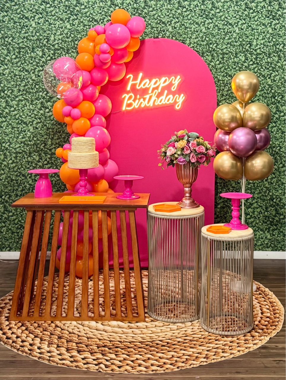 Happy Birthday Rosa Laranja - Modelo 3 - SofistiqueDecor