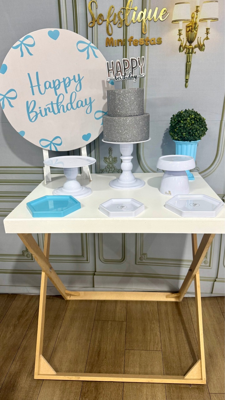 Happy Birthday Laço Azul - Mini - SofistiqueDecor