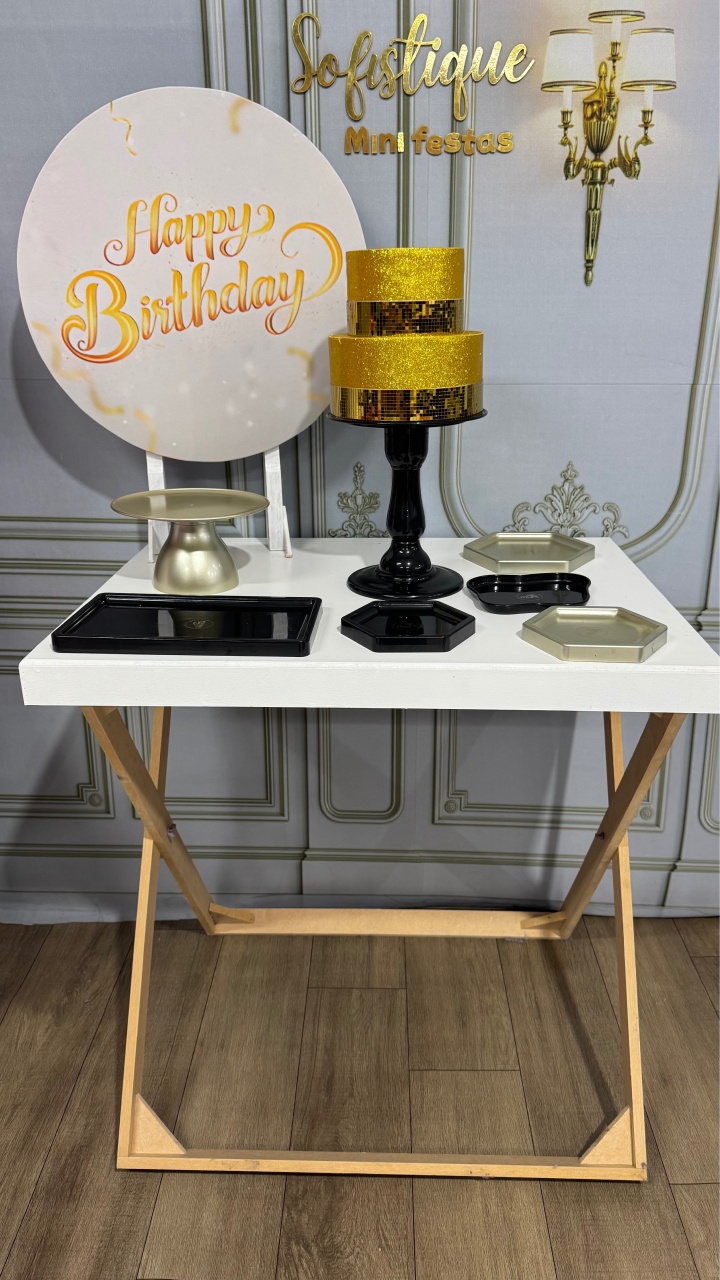 Happy Birthday Dourado E Branco Mini - SofistiqueDecor