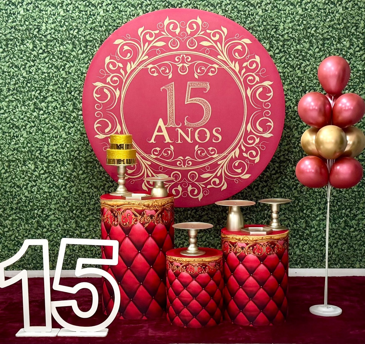15 Anos Vermelho Marsala Com Número de Mdf - SofistiqueDecor