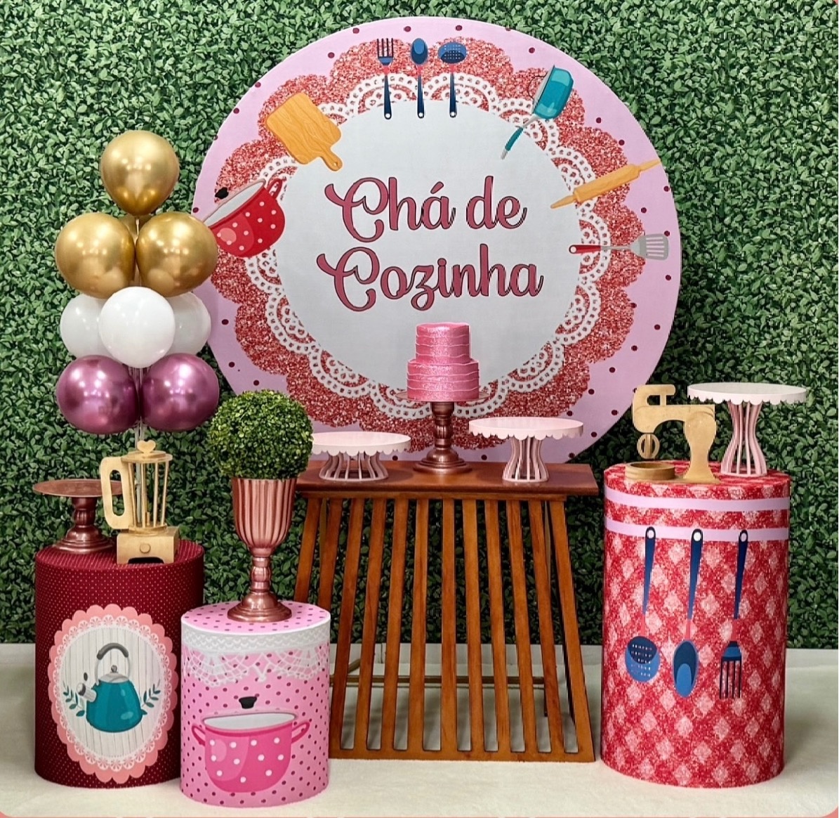 Chá de Cozinha Rosa Com Mesa - SofistiqueDecor