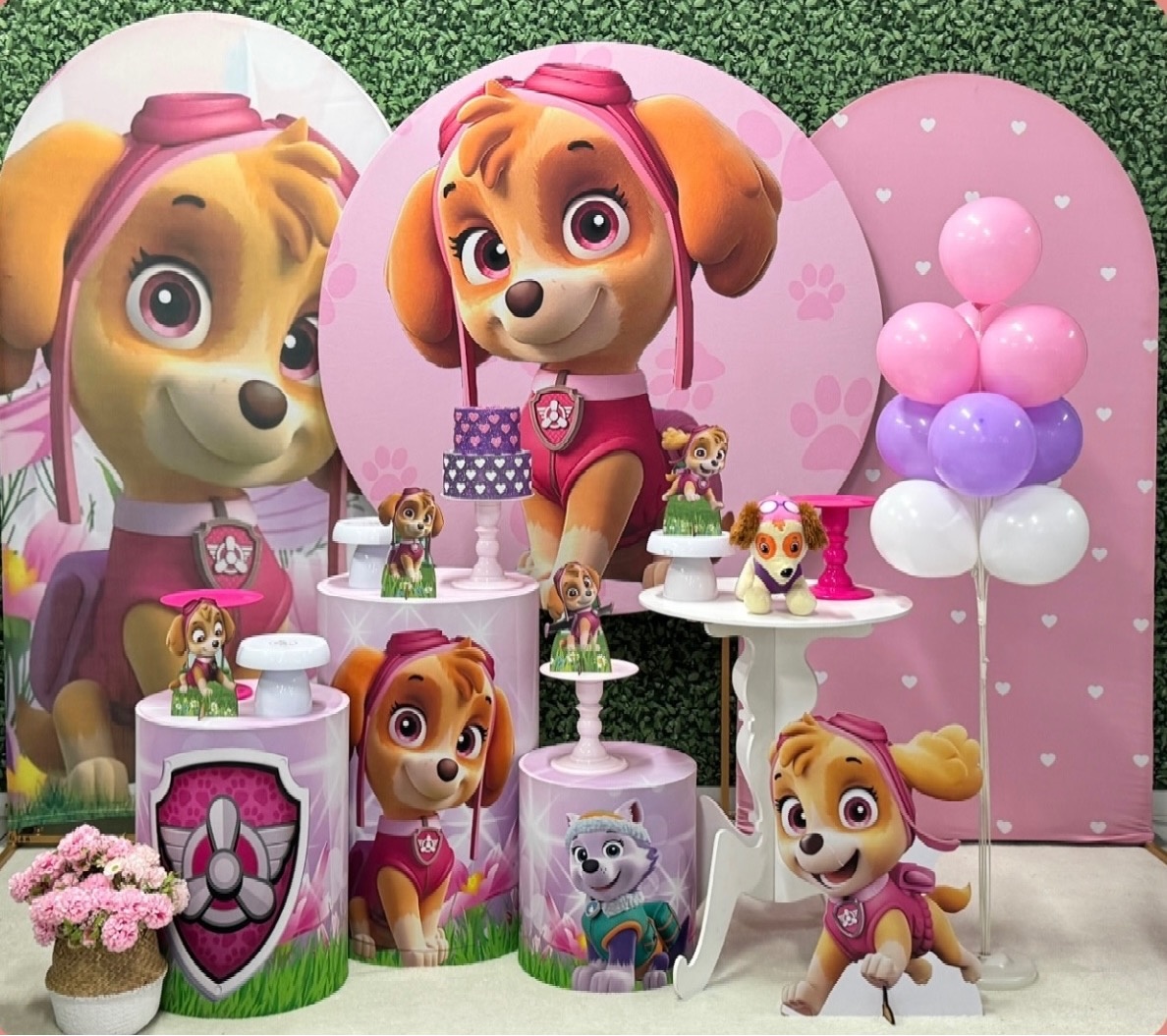Skye Patrulha Canina Com Painel Redondo E 2 Painéis Laterais  - SofistiqueDecor