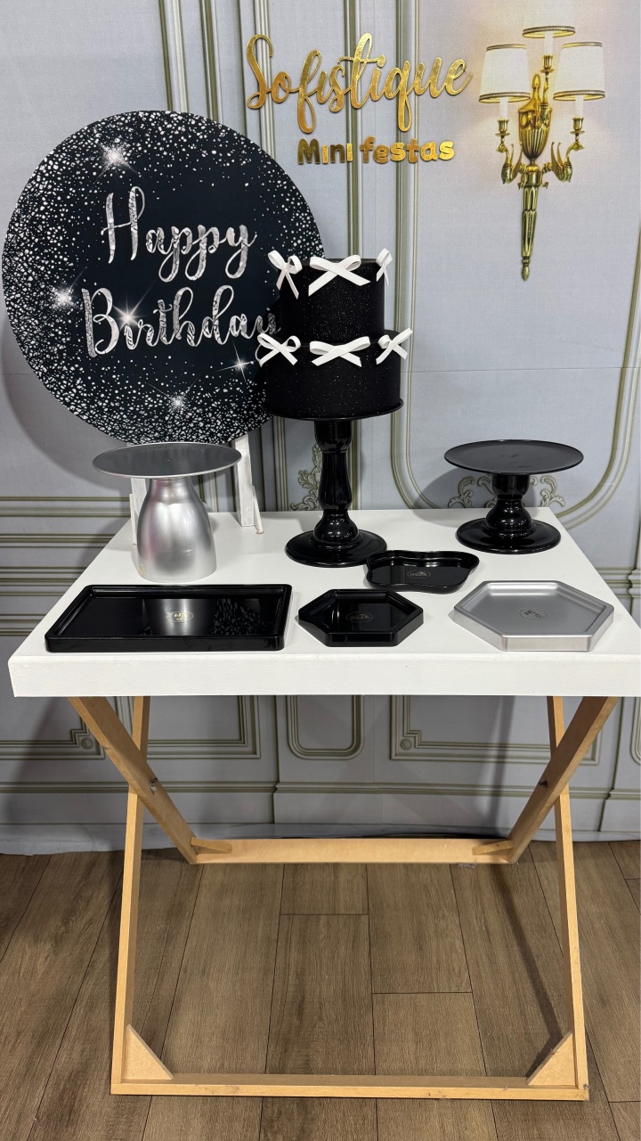 Happy Birthday Prata E Preto - SofistiqueDecor