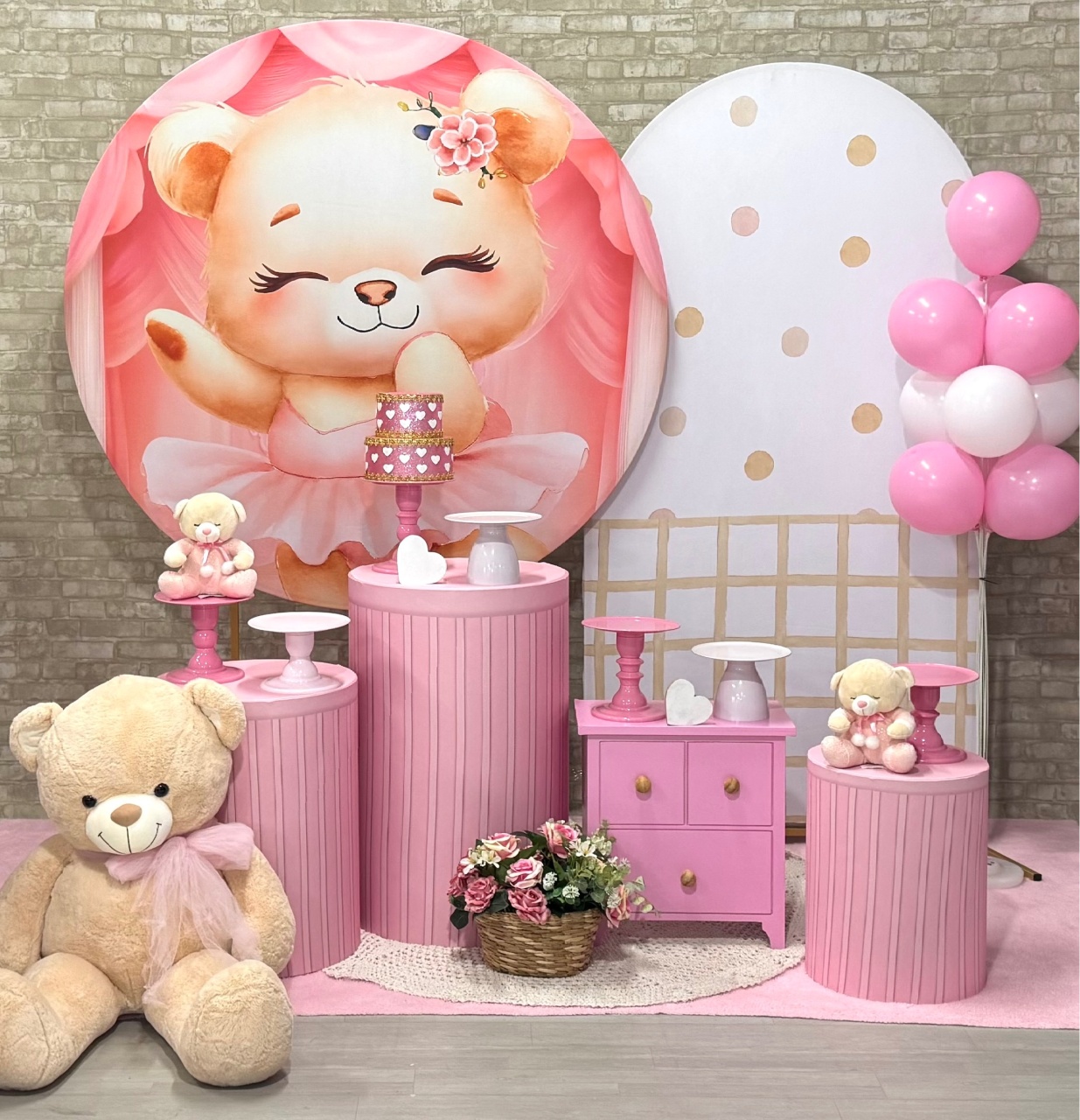 Ursinha Bailarina Rosa Com Painel Lateral - SofistiqueDecor