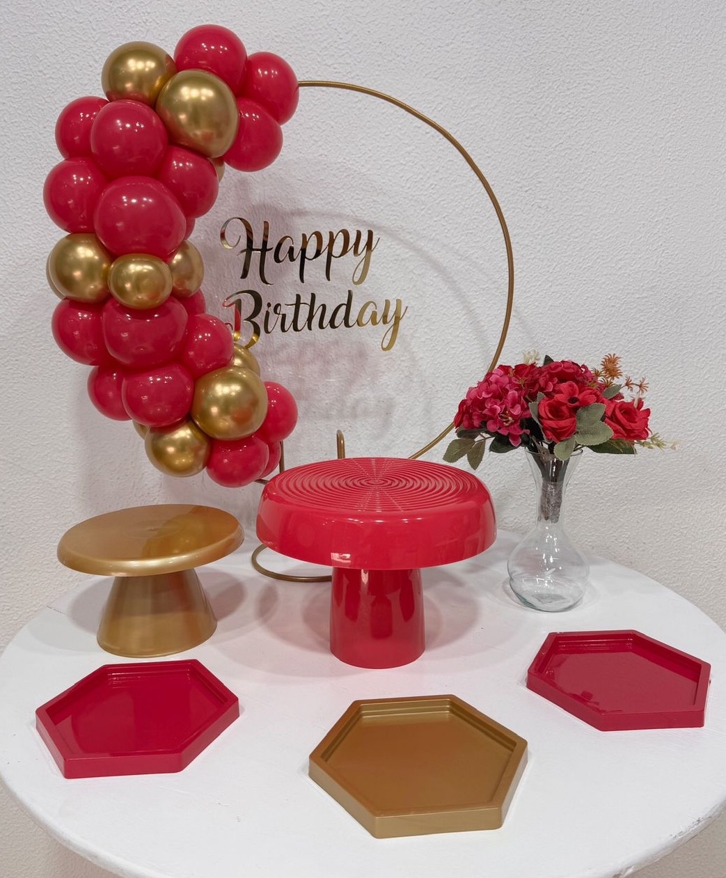 Happy Birthday Acrílico - Magenta E Dourado - Brunafestass