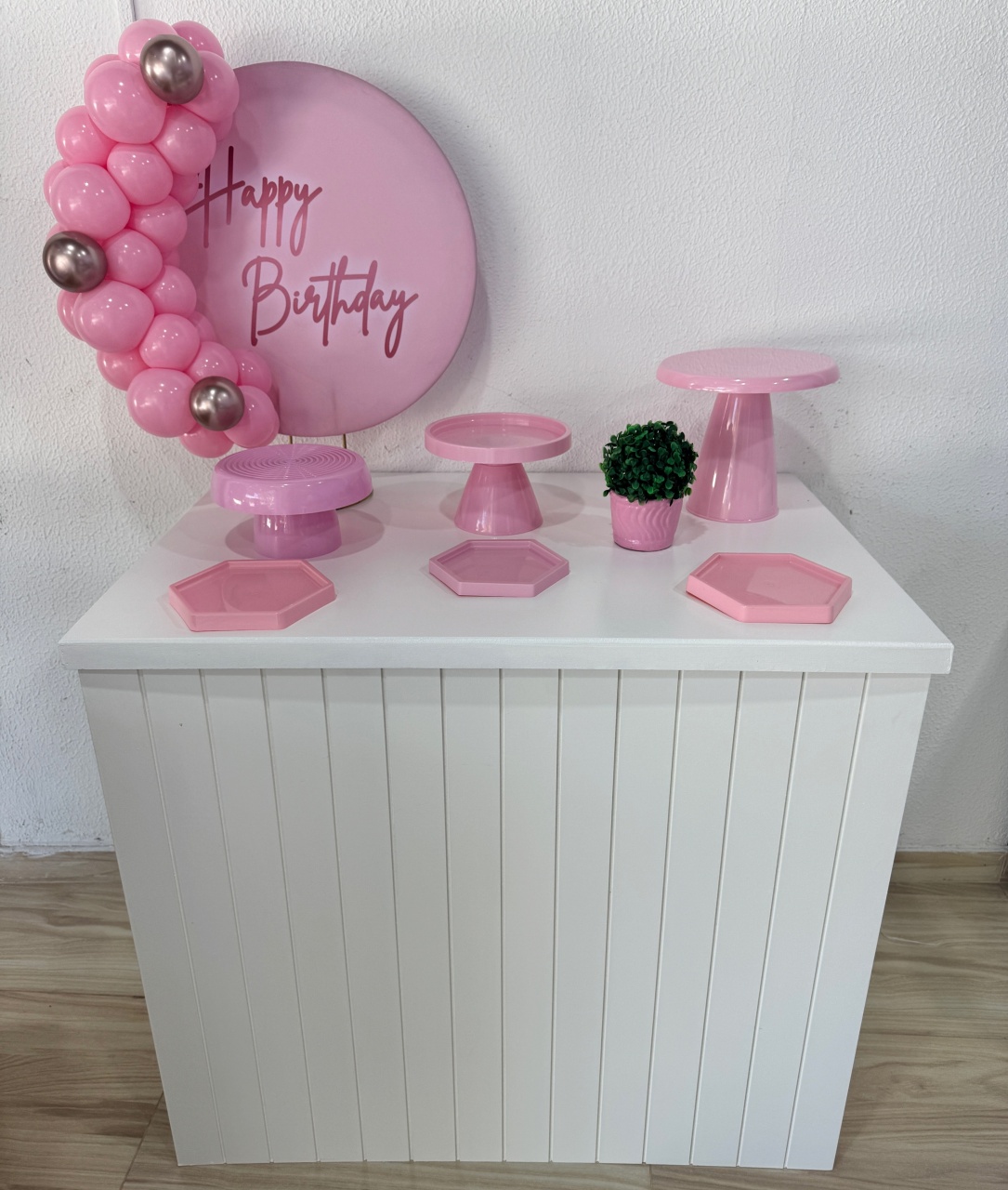 Kit Mesa Balcão Happy Birthday Rosa - Brunafestass