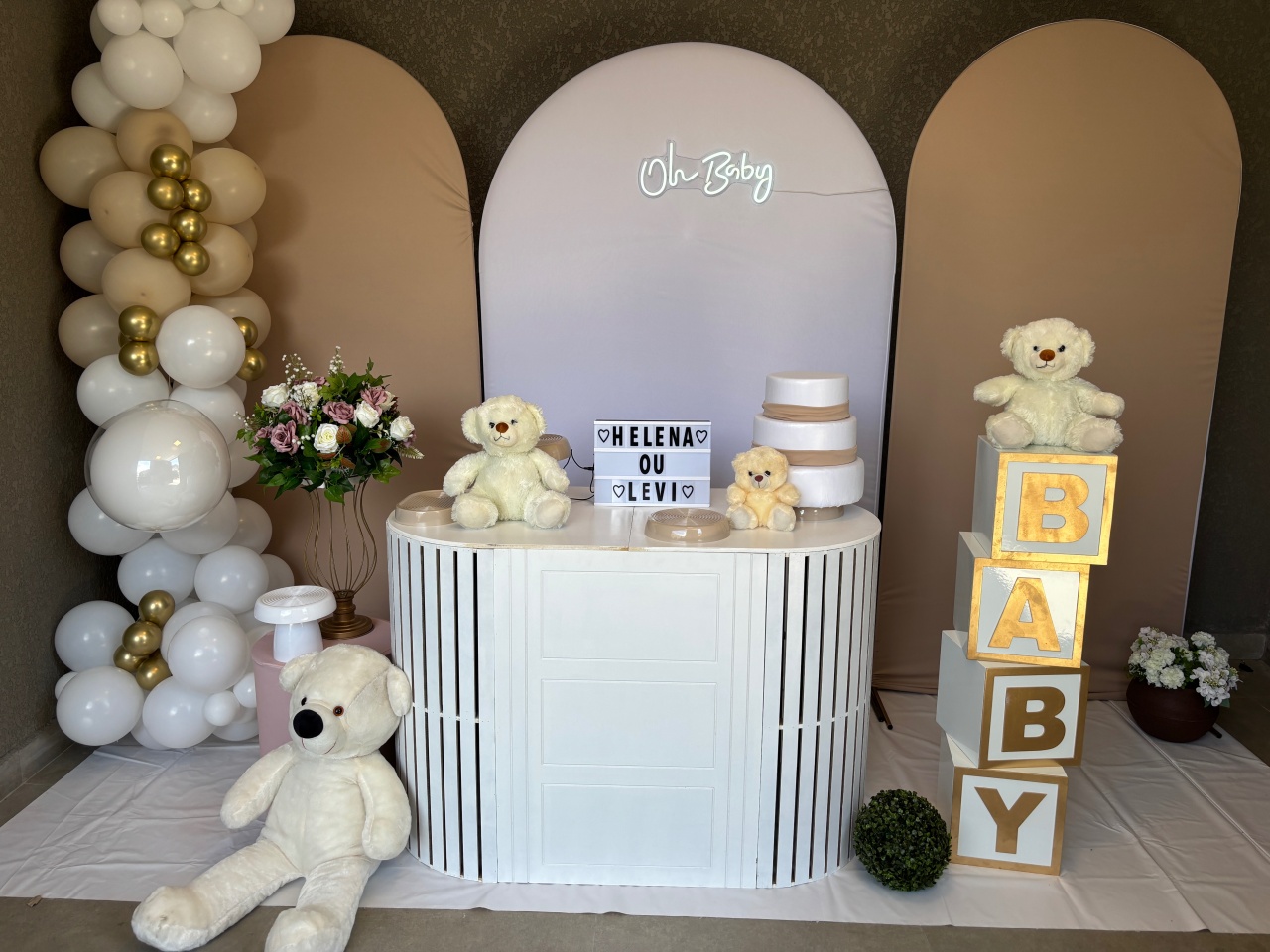 Decoração Chá de Bebê Bege - Preço Sob Consulta - ouropretofestas