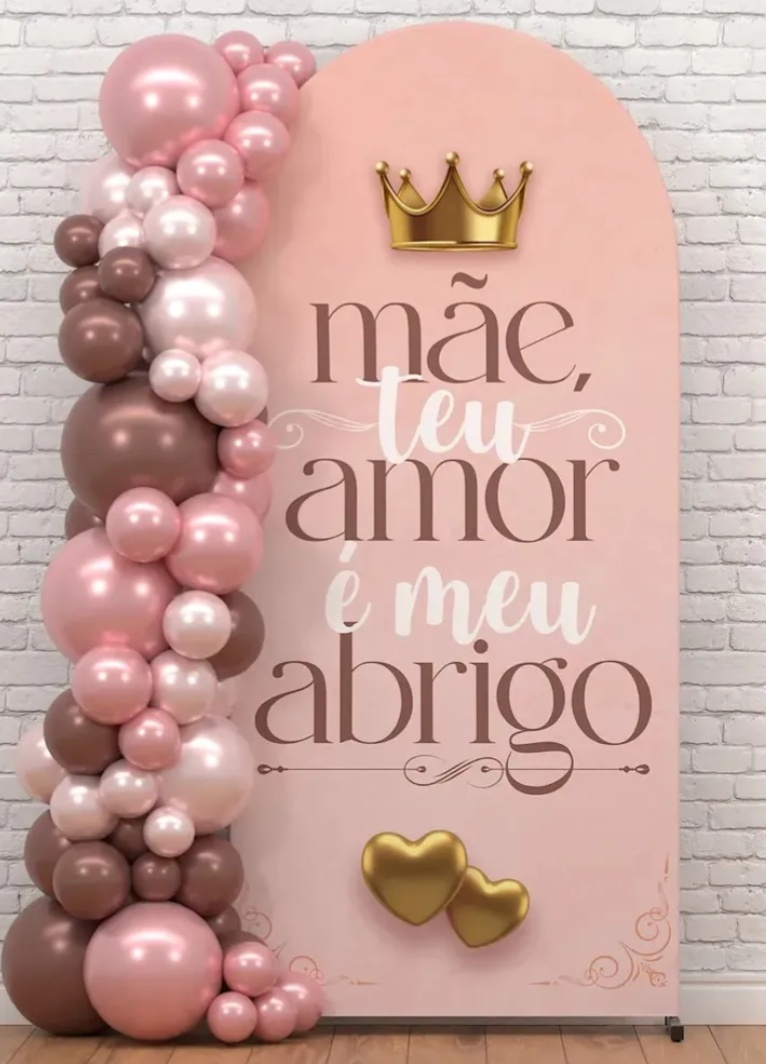 Painel Tecido Rosa Romano Mãe -  Jenaina Decoração e Locação 