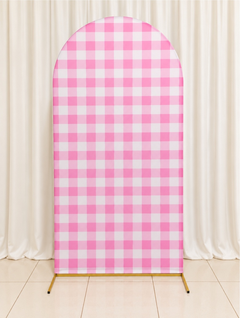 Painel Tecido Xadrez Rosa -  Jenaina Decoração e Locação 