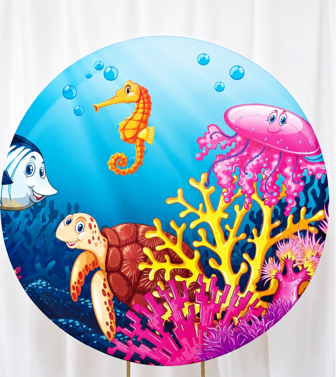Painel Tecido Redondo Fundo Mar Menina -  Jenaina Decoração e Locação 