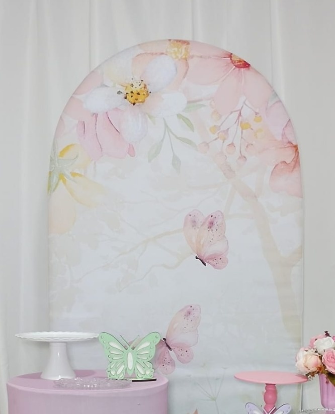 Painel Tecido Romano Borboletas  -  Jenaina Decoração e Locação 