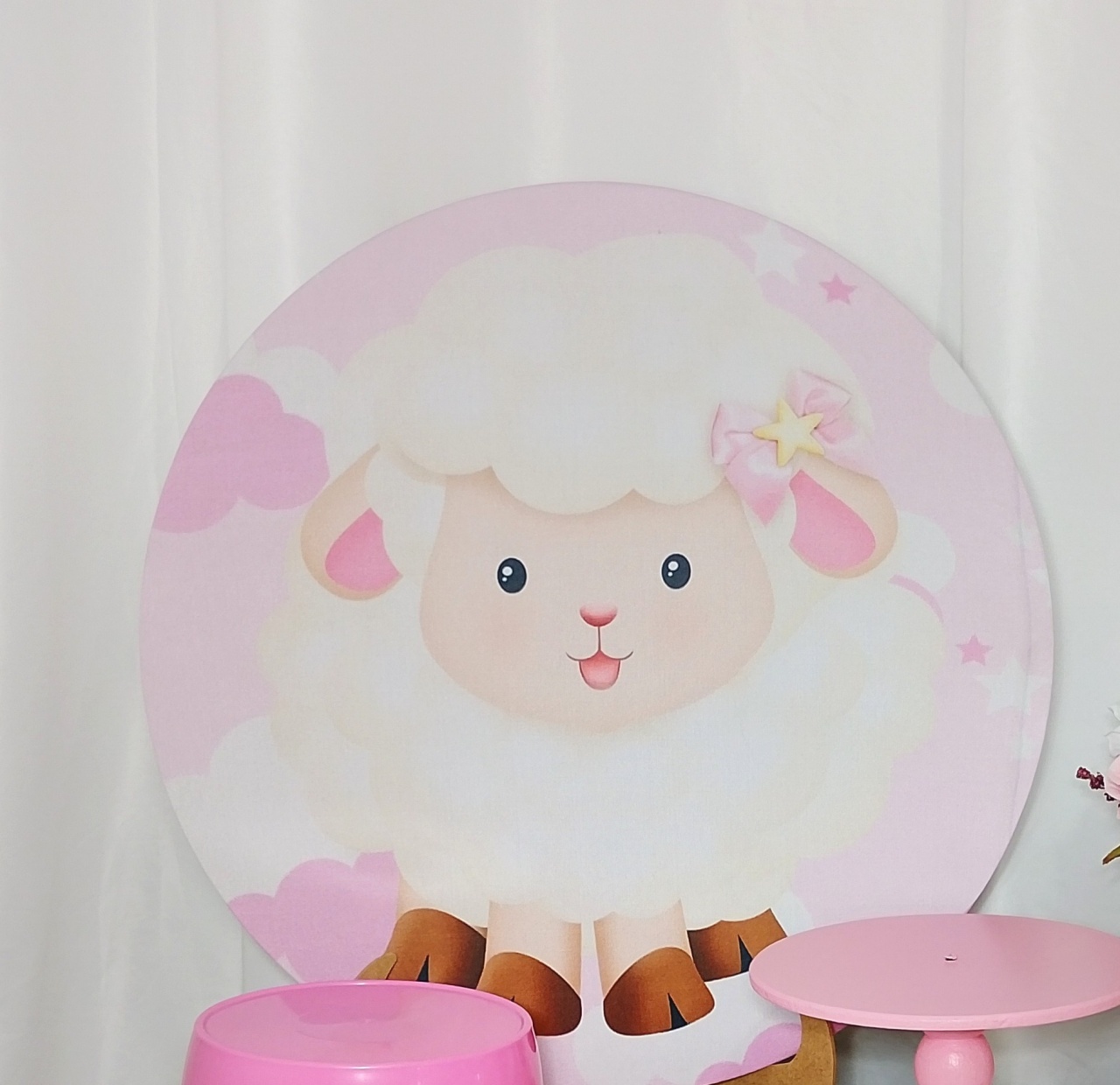 Mini Painel Tecido Ovelhinha Rosa -  Jenaina Decoração e Locação 