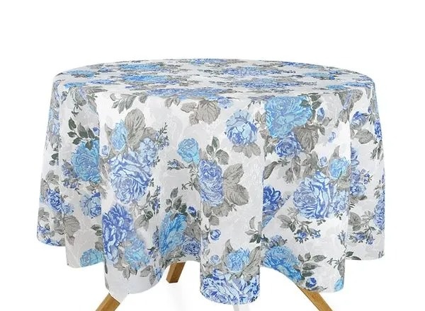 Toalha Redonda Floral Azul 10 Lugares  - Lis Mesa Posta