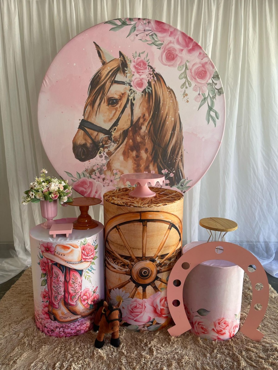Pegue Monte Cavalo Rosa - Mary festas 