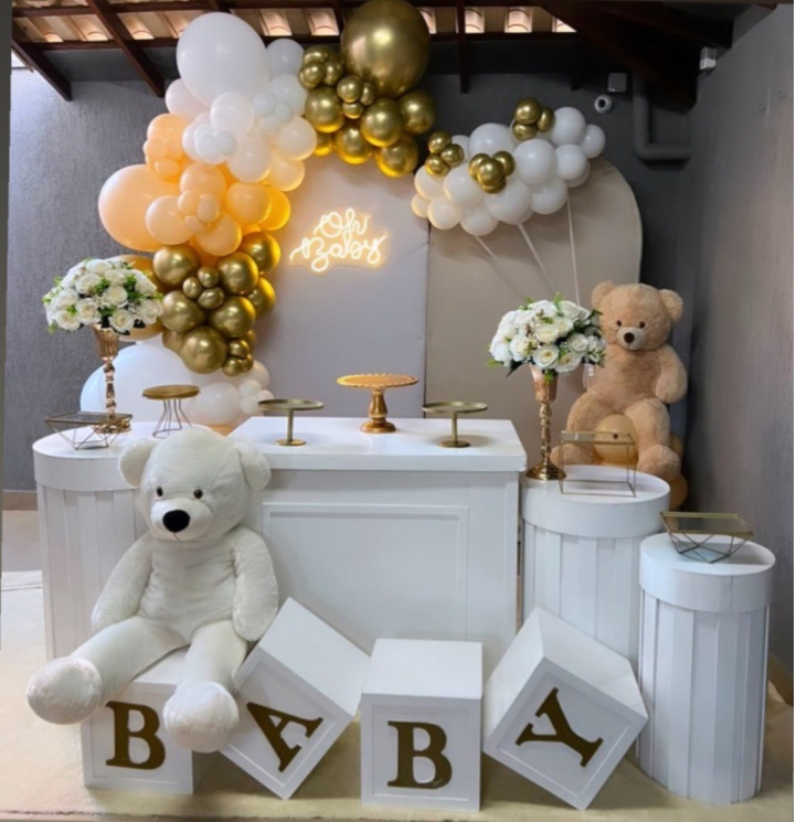 Chá Revelação Dourado E Branco - Mary festas 