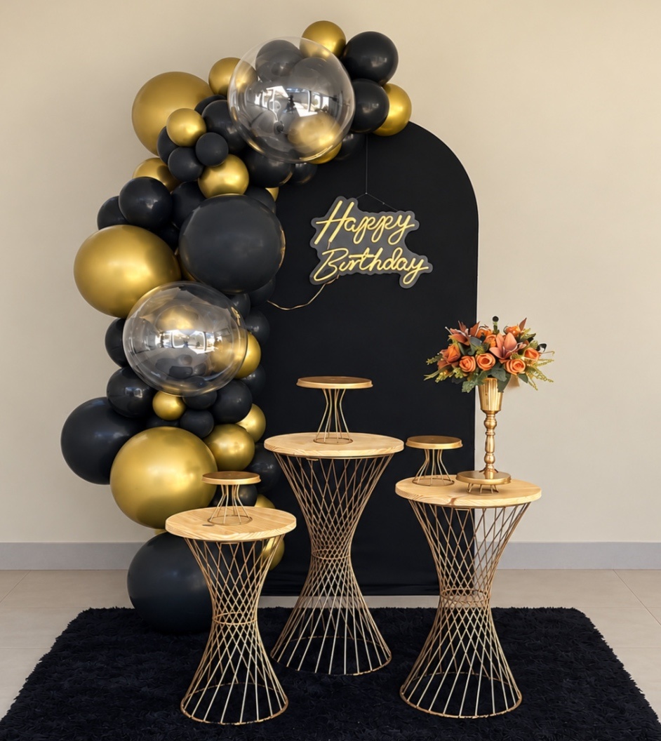 Dec C Balões Preto Com Dourado - Mary festas 