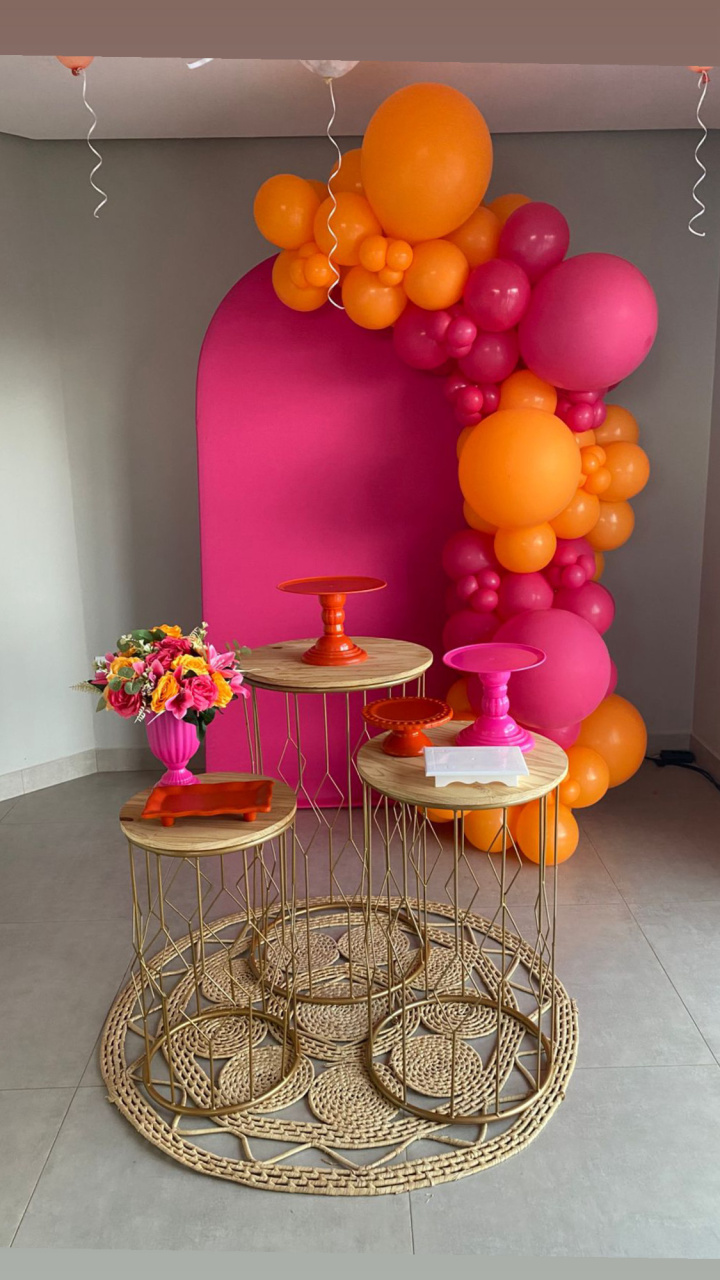 Rosa C Laranja Decoração Com Balões - Mary festas 