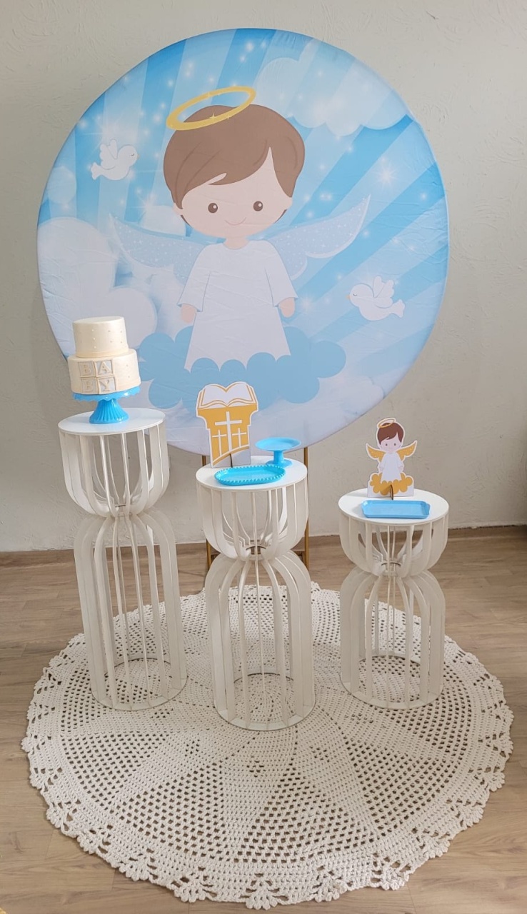 Decoração Batizado Azul (Mesa Ampulheta)  - Ph Pegue e Monte