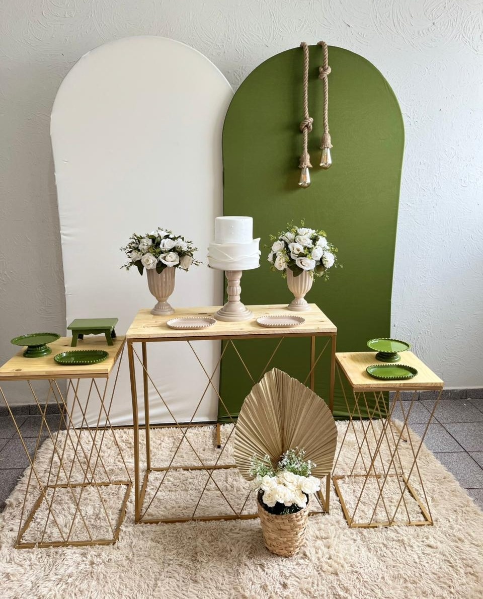 Decoração Verde/Off White Mesa Teia  - Ph Pegue e Monte