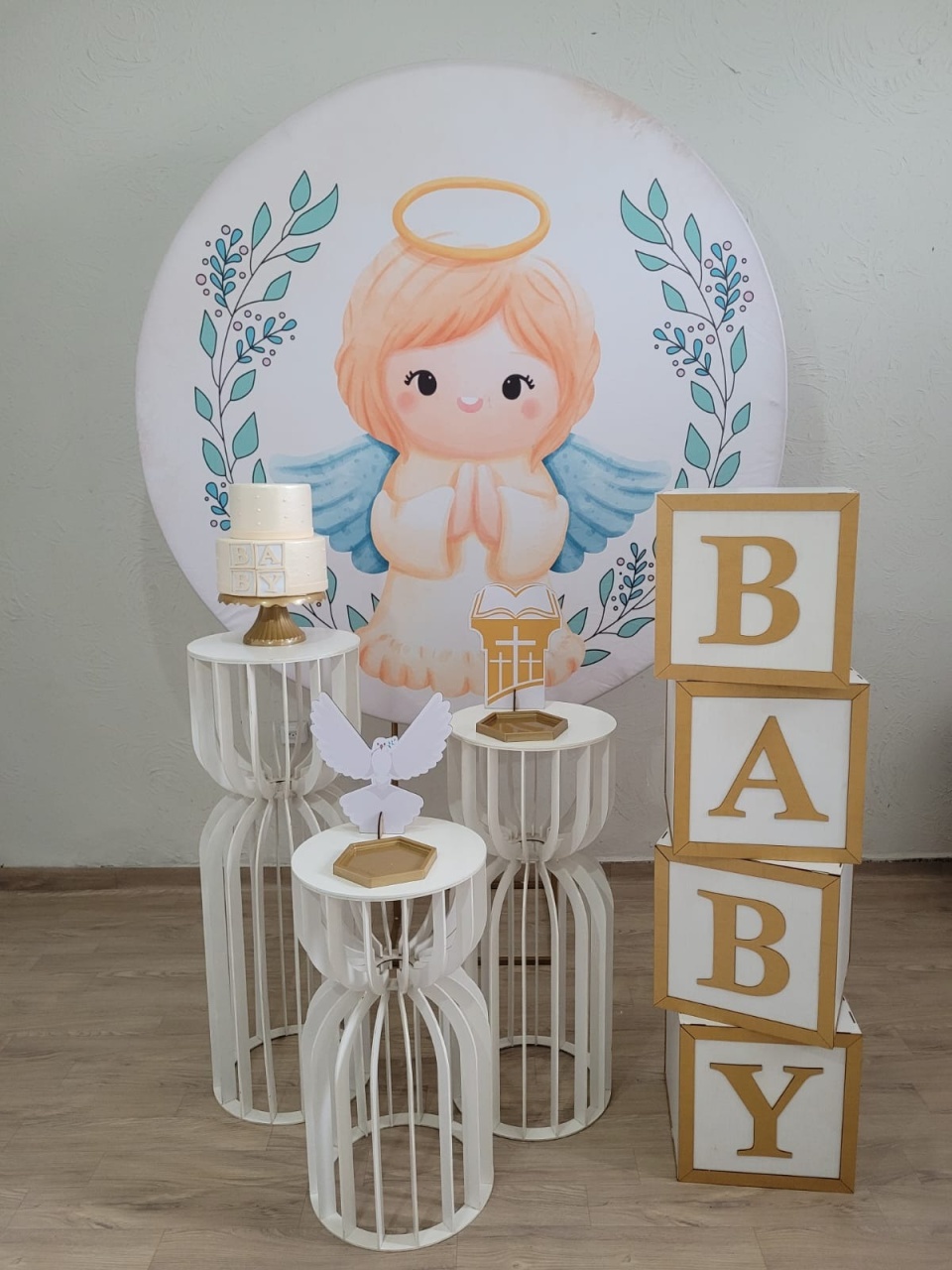 Decoração Batizado Nude (Mesa Ampulheta E Cubo Baby) - Ph Pegue e Monte