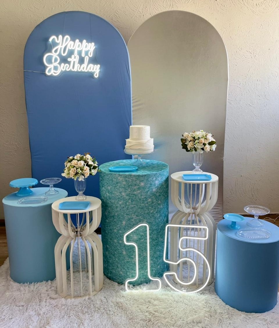 Decoração Prata / Azul (Led Happy Birthday) - Ph Pegue e Monte