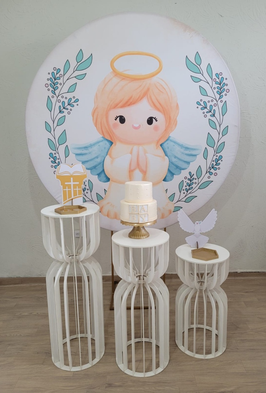 Decoração Batizado Nude (Mesa Ampulheta) - Ph Pegue e Monte