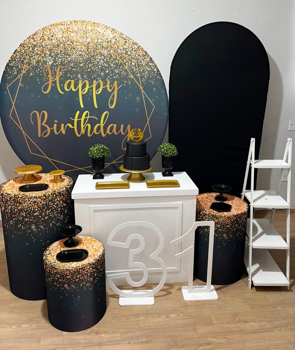 Happy Birthday Preto/Dourado Kit Diamante  - Ph Pegue e Monte