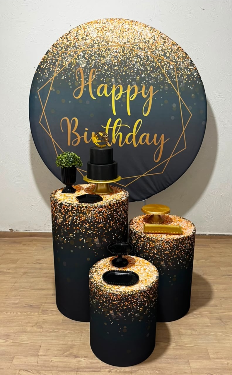 Happy Birthday Preto/Dourado Kit Prata  - Ph Pegue e Monte