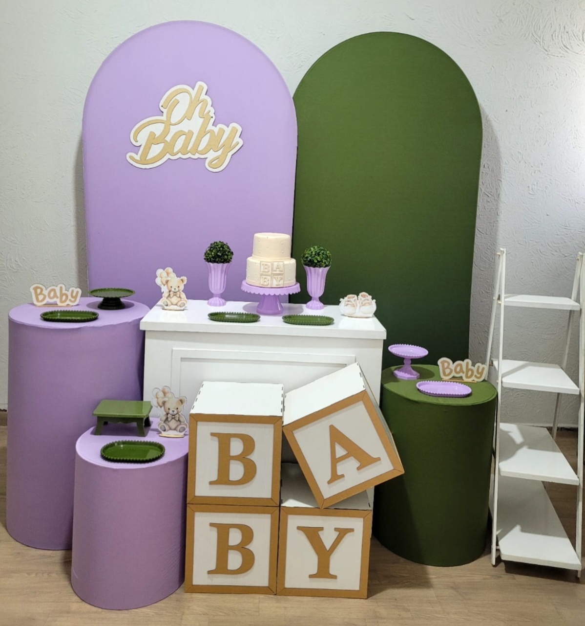 Decoração Verde Oliva E Lilás Oh Baby - Ph Pegue e Monte
