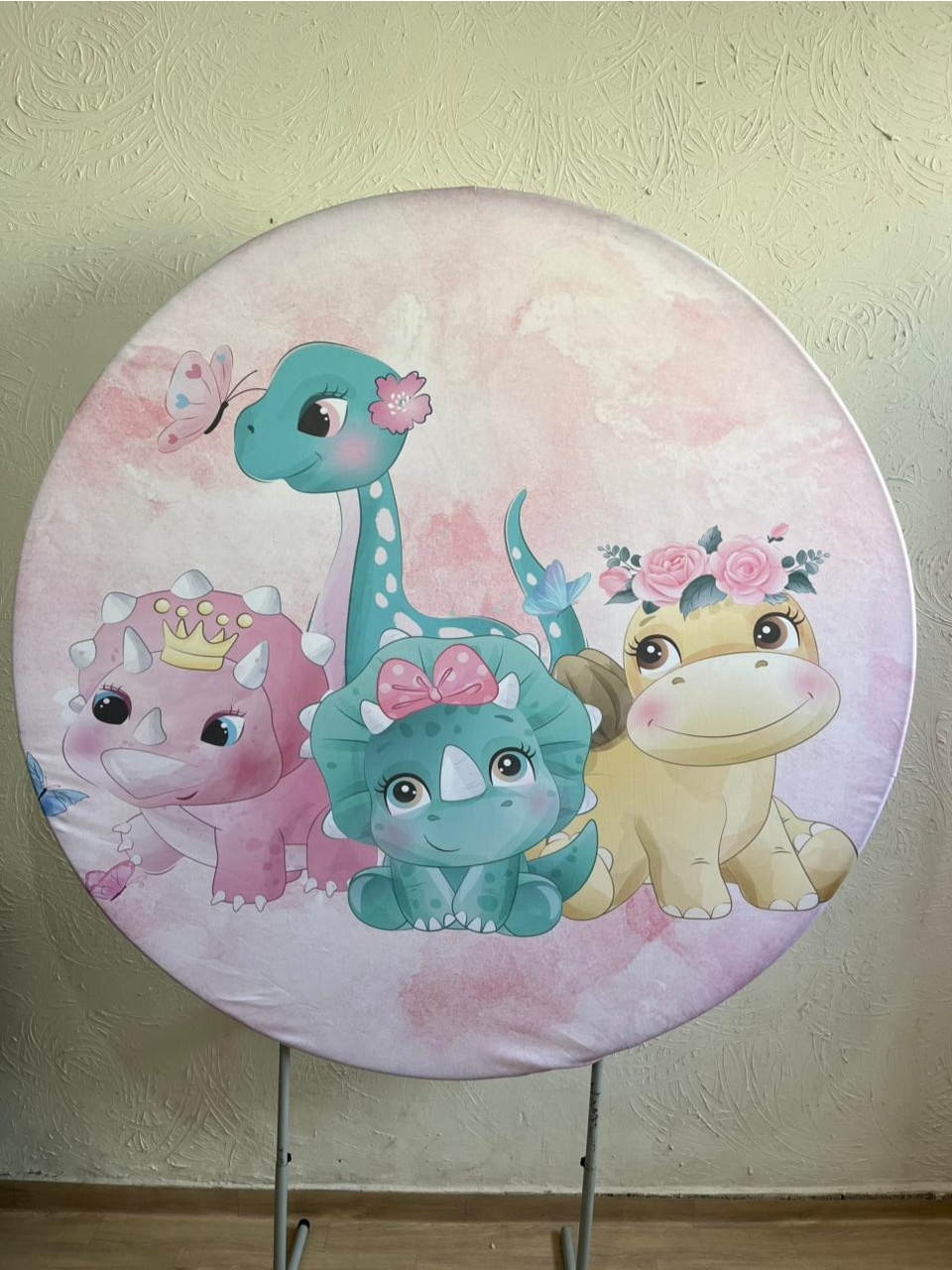 Capa Painel Redondo 1,50 Dino Baby Rosa - Ph Pegue e Monte