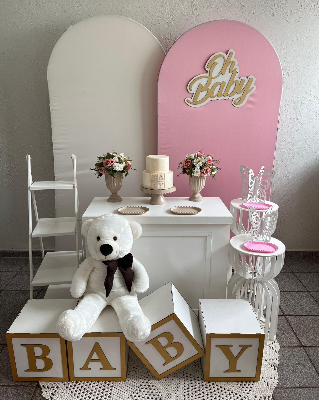 Decoração Oh Baby Off White / Rosa Bebê  - Ph Pegue e Monte