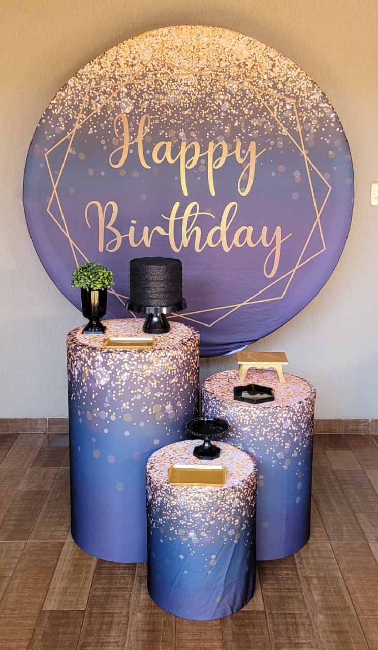 Happy Birthday Preto/Dourado Kit Prata  - Ph Pegue e Monte
