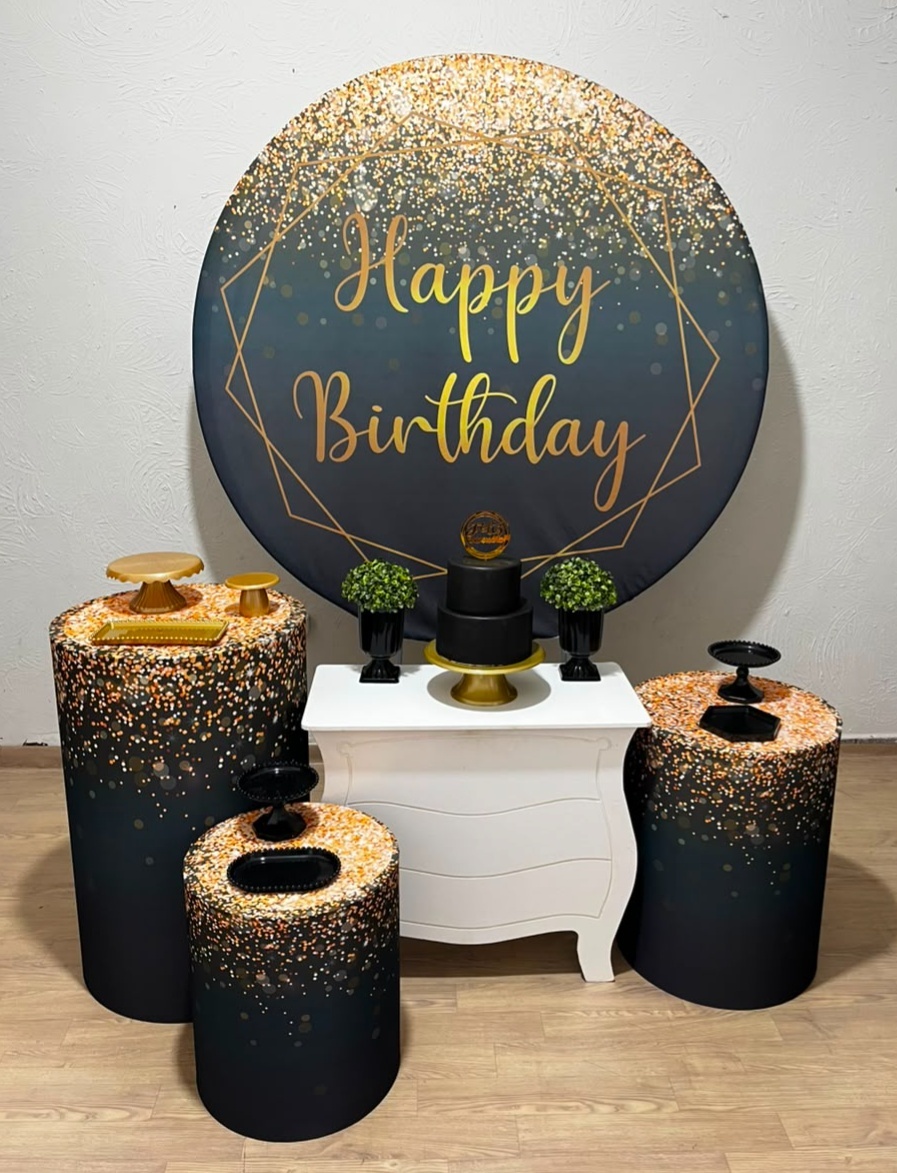 Happy Birthday Preto/Dourado Kit Ouro  - Ph Pegue e Monte