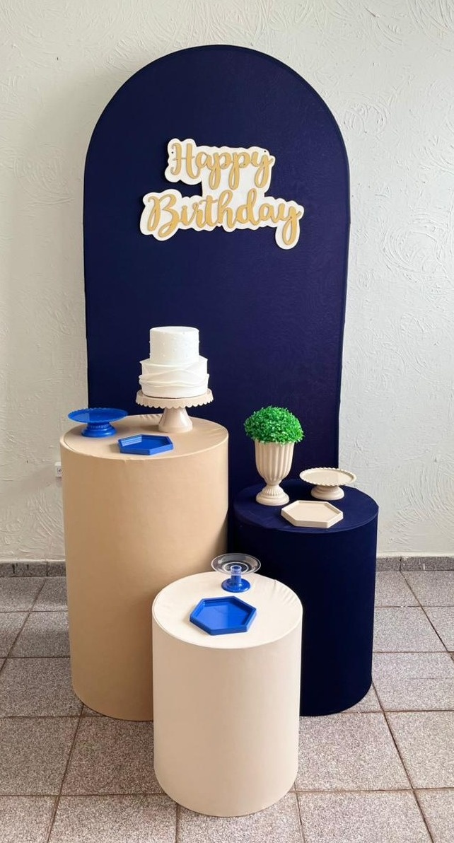 Happy Birthday Azul Marinho Kit Prata - Ph Pegue e Monte