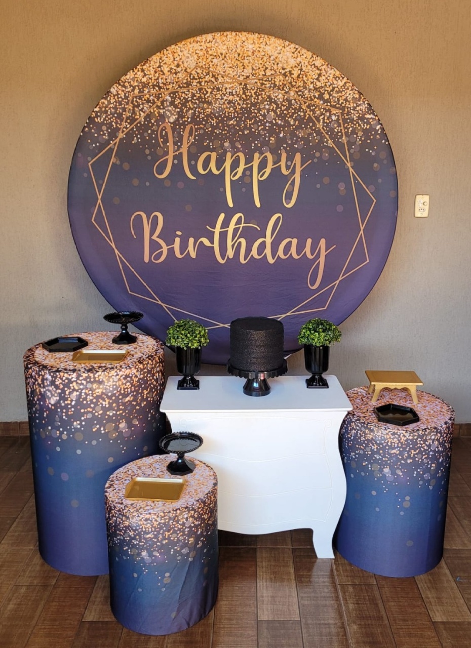 Happy Birthday Preto/Dourado Kit Ouro  - Ph Pegue e Monte